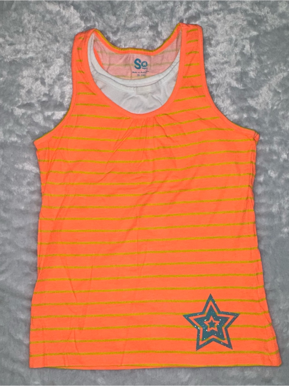 SO Neon Orange Striped Tank Top with Star Accent